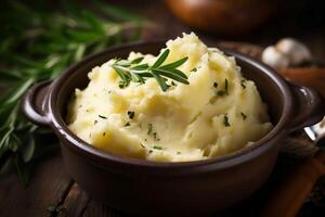 AI generated Mashed potatoes with herbs. Generate ai photo