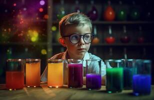 AI generated Smart kid laboratory. Generate AI photo