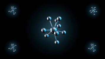 Abstract animation of monochrom model molecules rotation. Animation of seamless loop metal molecules on black background. video