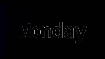 Monday text word gliding on black, glossy background, 3D animation. Silver, 3D text animation of word monday video