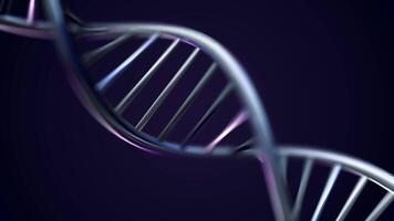 trogen roterande vit dna strå med genetisk koder och abstrakt geometri. sömlös looping animering av roterande dna strängar. animering rotation av modell dna spiral från glas och kristall, eller video