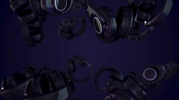 Headphone animation with alpha channel Video loops. Rotating Headphones. Headphones animation with graphic Equalizer in the Background, and glowing Sound Wave.