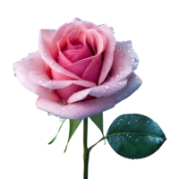 AI generated Pink rose with drops isolated on transparent background png