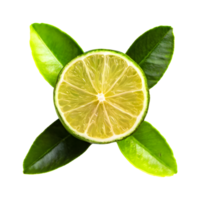 AI generated Fresh lime sliced with leaves isolated on transparent background png