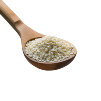 AI generated White sesame seeds in a wooden spoon isolated on transparent background png