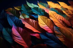 AI generated Rainbow colored leaves spread. Generate ai photo