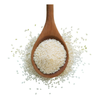 AI generated White sesame seeds in a wooden spoon isolated on transparent background png