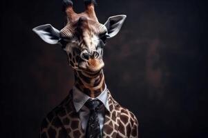 AI generated Giraffe dressed in business suit. Generate ai photo