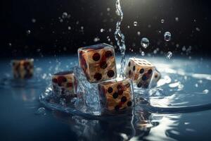 AI generated Dice falling water. Generate Ai photo