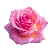 ai generado rosado Rosa con gotas aislado en transparente antecedentes png