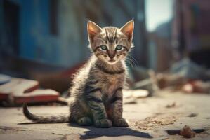 ai generado triste abandonado hambriento gatito. generar ai foto