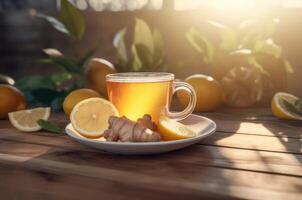 AI generated Healthy ginger tea with lemon and honey ingredients. Generate ai photo