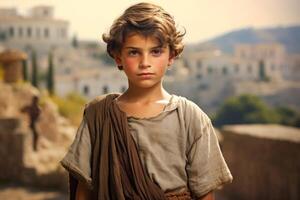 AI generated Fascinating Child boy ancient greek city. Generate Ai photo