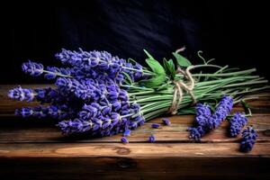 AI generated Charming Lavender buds on board. Generate Ai photo