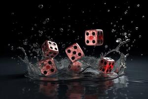 AI generated Dice black points falling water. Generate Ai photo