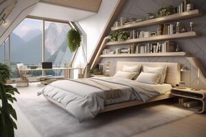 AI generated Well-designed Modern residential bedroom home. Generate AI photo