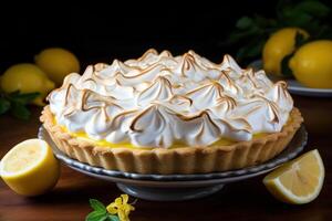 AI generated Glistening Lemon meringue pie in sunlight. Generate ai photo