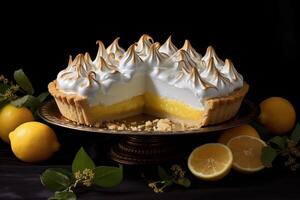 AI generated Lemon meringue pie in sunlight. Generate ai photo