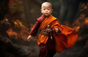 AI generated Humble Little asian monk. Generate Ai photo