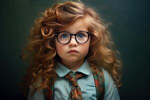 ai generado de moda pequeño niña lentes. generar ai foto