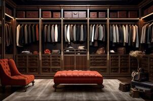 AI generated Polished Luxury male wardrobe interior. Generate Ai photo
