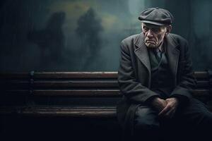 AI generated Melancholic Lonely elderly man. Generate Ai photo