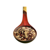 ai gerado misturado Quinoa sementes dentro uma de madeira colher isolado em transparente fundo png