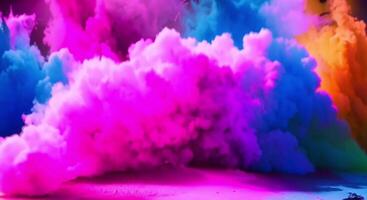 ai gegenereerd holi kleur explosies, scherpstellen Aan dynamisch patronen en texturen van gepoederd pigmenten Aan stad muren achtergrond. video