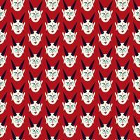 Pattern of Funky demon head with a creepy ugly face. Freaky comic demon with horns. Vector illustration doodle style