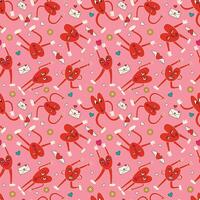Cute cartoon retro groovy Valentine's Day pattern with hearts vector