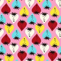 Valentines Day pattern with ugly funky hearts. Groovy cute love characters. Vector illustration in doodle style