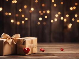 AI generated Valentine's day red hearts and gift boxes, banner with copyspace, love background concept, blank space, flat lay with space for text photo