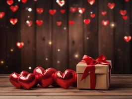 AI generated Valentine's day red hearts and gift boxes, banner with copyspace, love background concept, blank space, flat lay with space for text photo
