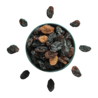 AI generated Dried raisins top view isolated on transparent background png