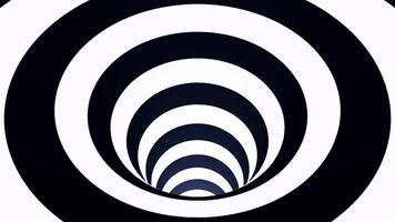Animated hypnotic tunnel with white and black squares. Striped optical illusion three dimensional geometrical wormhole shape pattern motion graphics. Optical illusion created by zoom in of black and video