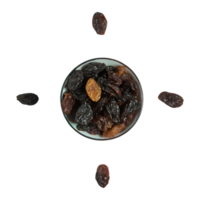ai généré séché raisins secs Haut vue isolé sur transparent Contexte png