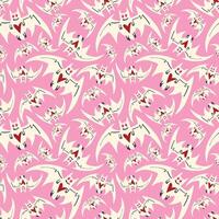 pink seamless pattern white bats vector