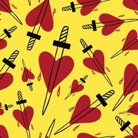 heart with dagger seamless pattern for Valentine's Day vector