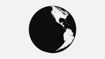 abstrait animation de tournant noir et blanc Terre globe silhouette sur blanc Contexte. sans couture boucle. video