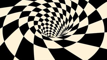 Animation of a black and white optical illusion. Black and white spiral Optical illusion illustration, abstract background graphics asset, Hypnotising whirlpool effect. Seamless looped abstract motion video