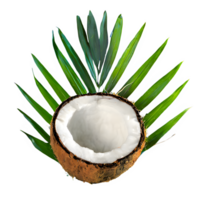 AI generated Coconut with leaves isolated on transparent background png