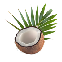 AI generated Coconut with leaves isolated on transparent background png