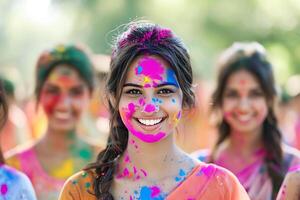 AI generated Indian Girls Delighting in Holi Celebration photo