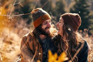 AI generated Smiling Young Couple Enjoying Nature Together photo