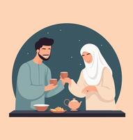 Pareja celebrando Ramadán kareem plano diseño vector