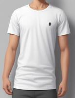AI generated Blank white tshirt mockup on black background front view photo