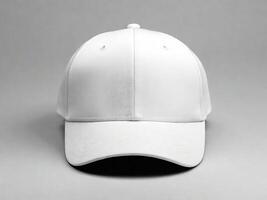 AI generated Blank white cap mockup on black background front view photo