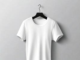 AI generated Blank white tshirt mockup on black background front view photo