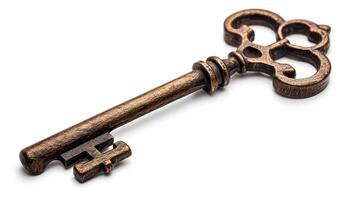 AI generated Vintage Skeleton Key isolated on white background. photo