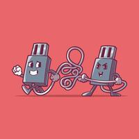 enredado USB cable caracteres vector ilustración. tecnología, conexión diseño concepto.